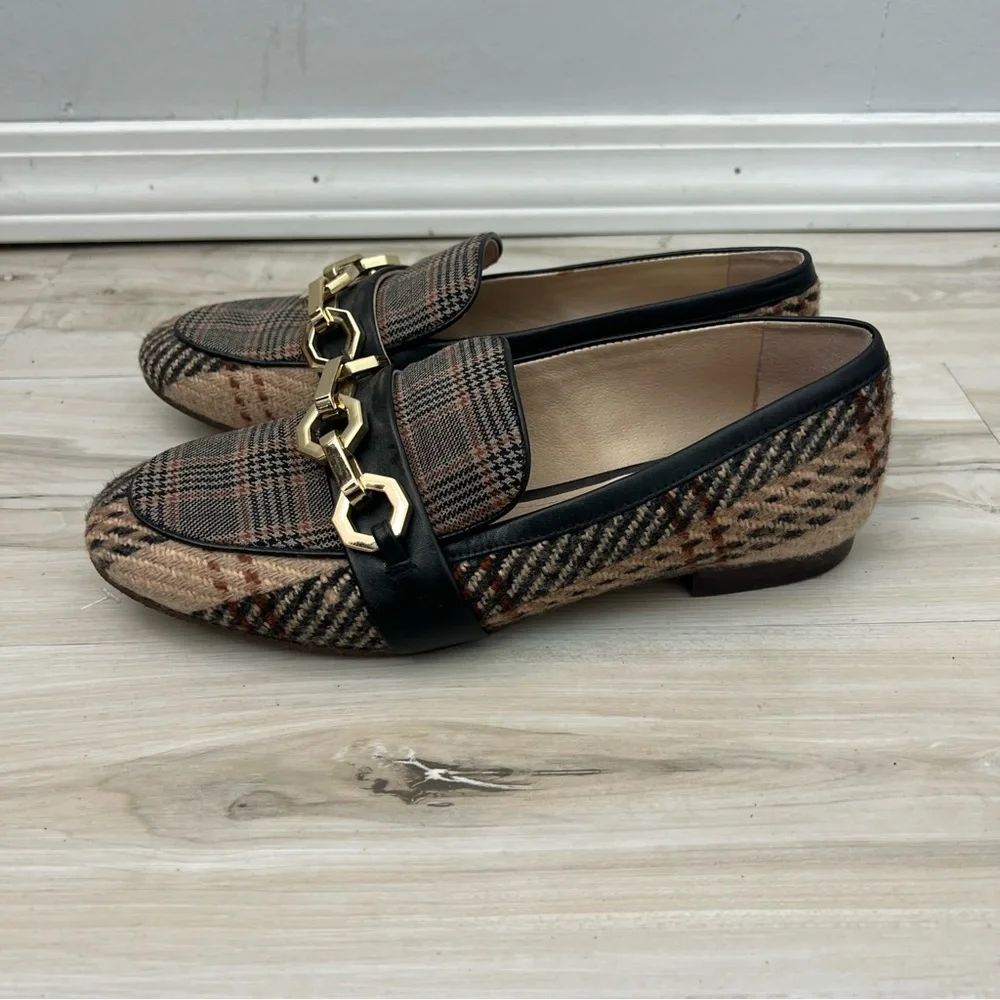 Louise et Cie Lo Brone Brown Plaid Chain Loafers